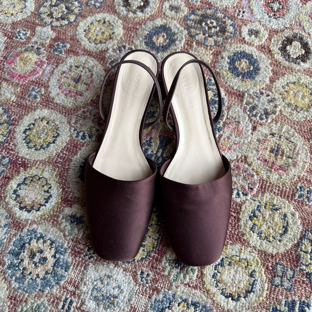 Everlane Dark Brown Satin Mules